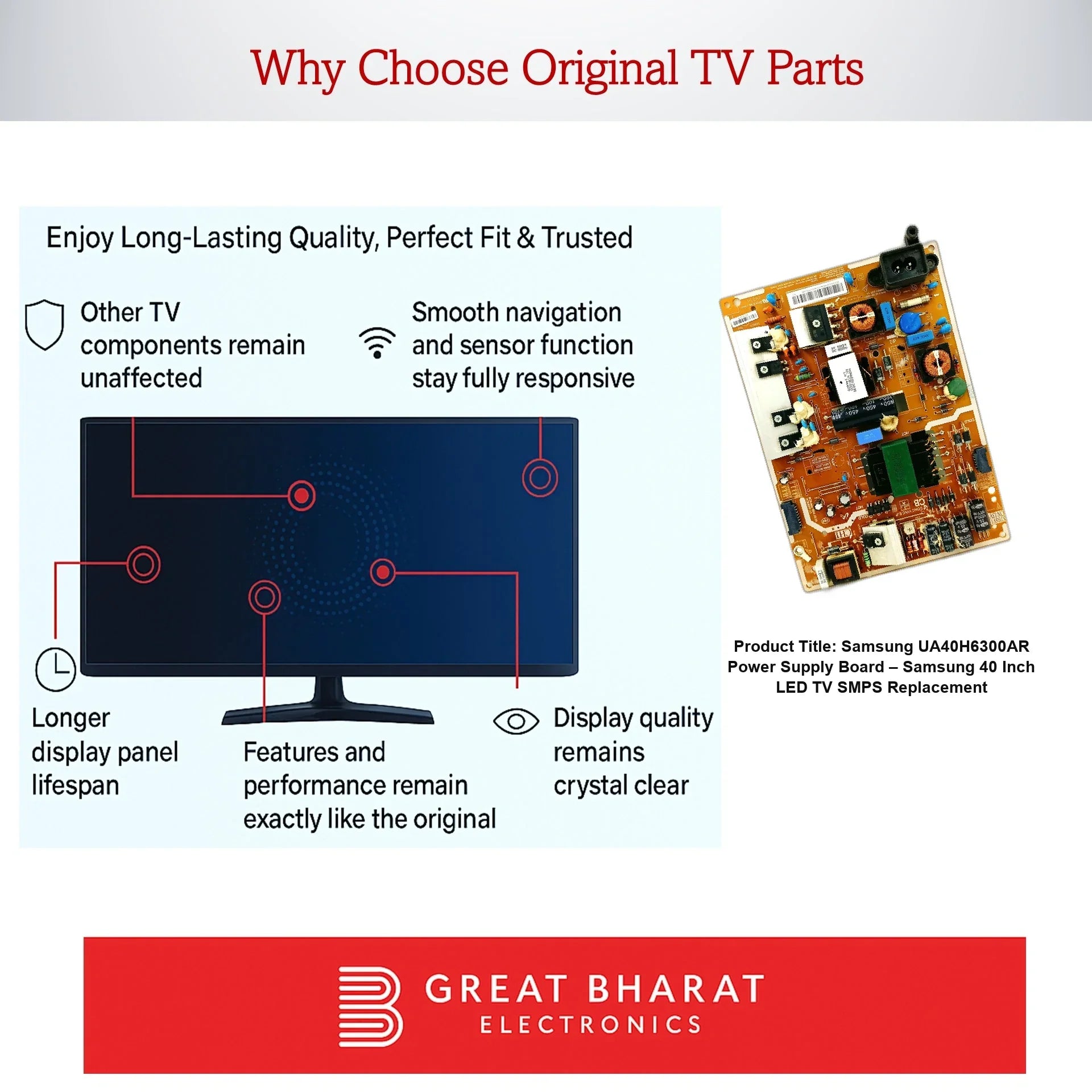 Samsung UA40H6300AR Power Supply Board – Samsung 40 Inch LED TV SMPS Replacement - Great Bharat Electronics