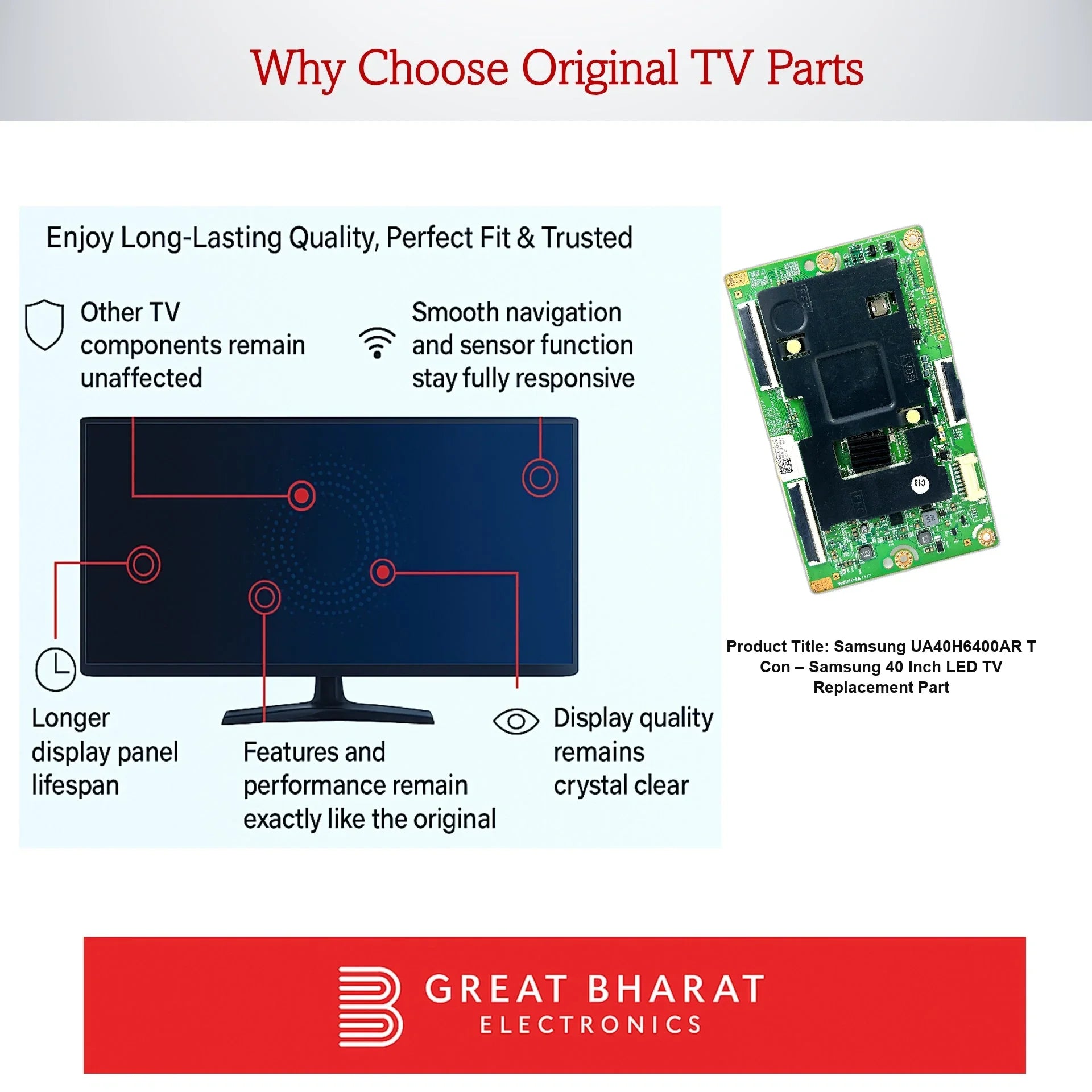 Samsung UA40H6400AR T-Con Board – Samsung 40 Inch LED TV Replacement Part - Great Bharat Electronics