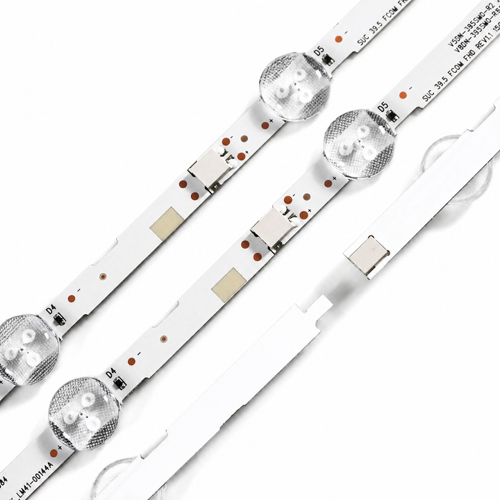 Close-up of Samsung UA40J5201AR LED backlight strip connectors and LED lenses