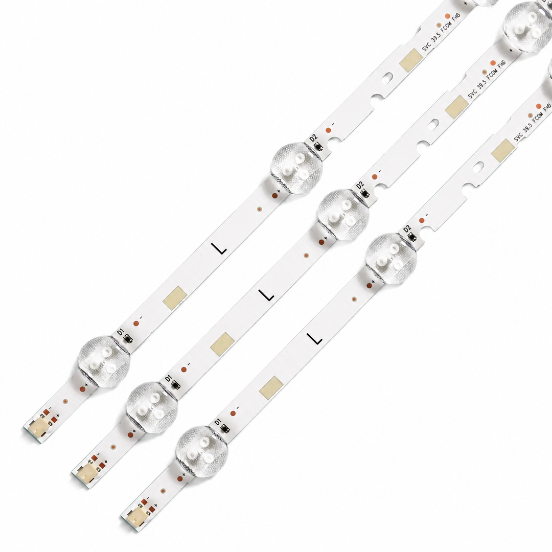 Left-side detail of Samsung UA40J5200AK backlight strips with 8 LED lenses