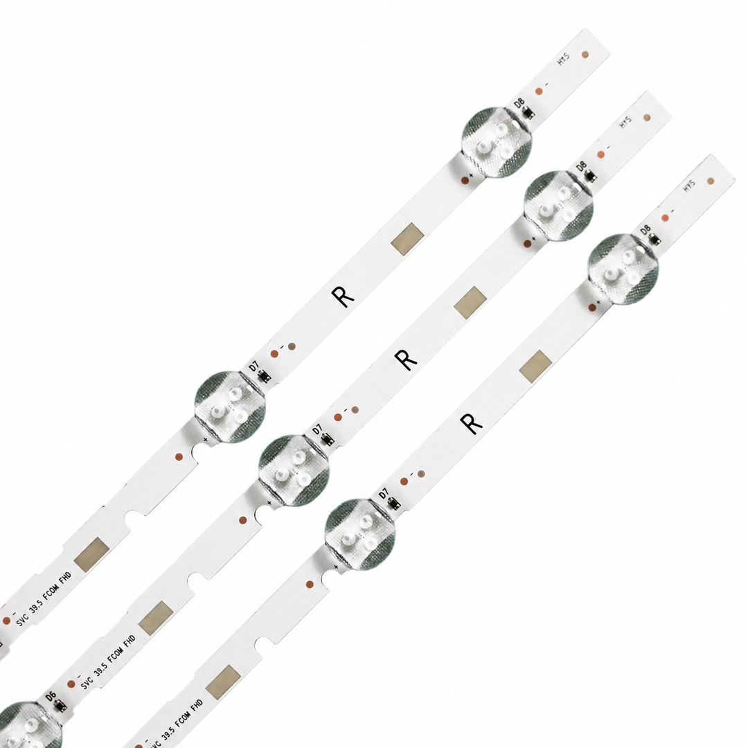 Right-side detail of Samsung UA40J5200AK backlight strips with 8 LED lenses