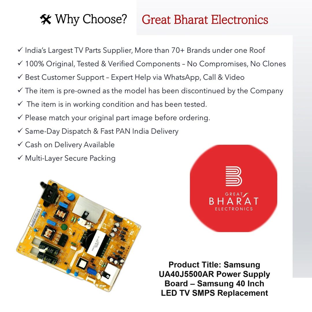 Samsung UA40J5500AR Power Supply Board – Samsung 40 Inch LED TV SMPS Replacement - Great Bharat Electronics