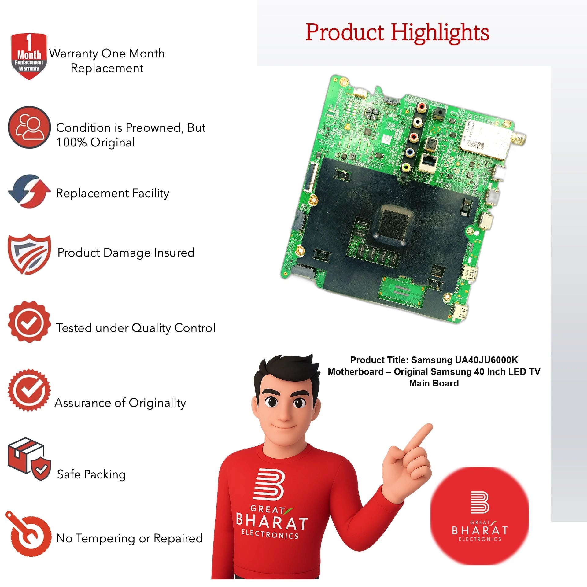 Samsung UA40JU6000K Motherboard – Original Samsung 40 Inch LED TV Main Board - Great Bharat Electronics