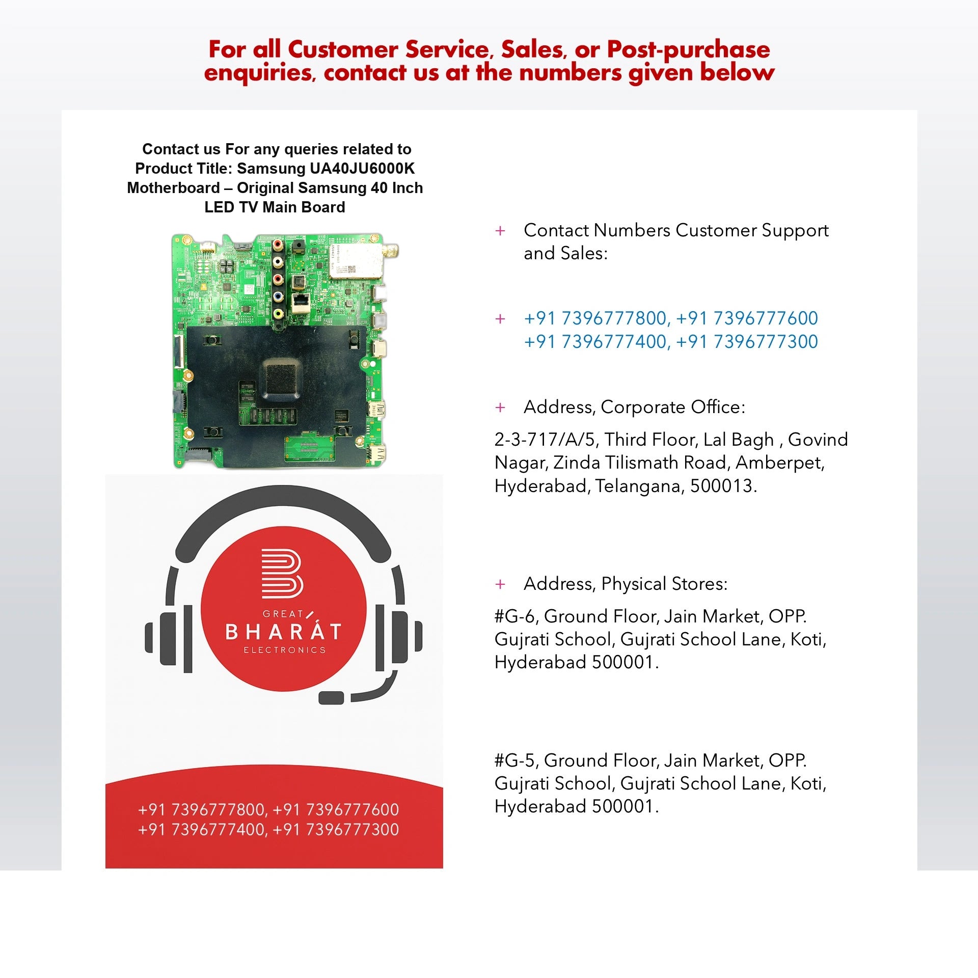 Samsung UA40JU6000K Motherboard – Original Samsung 40 Inch LED TV Main Board - Great Bharat Electronics