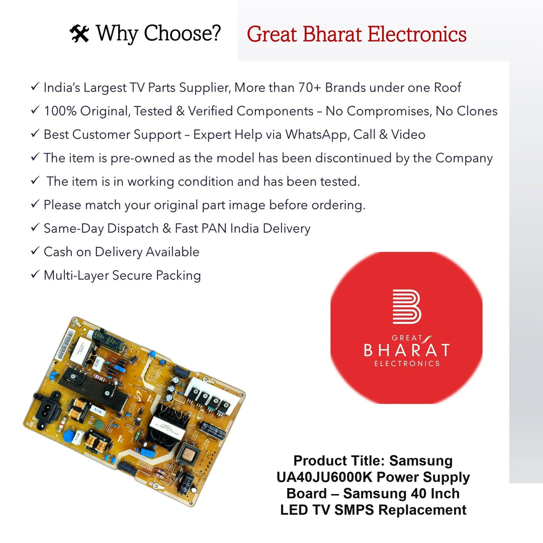 Samsung UA40JU6000K Power Supply Board – Samsung 40 Inch LED TV SMPS Replacement - Great Bharat Electronics