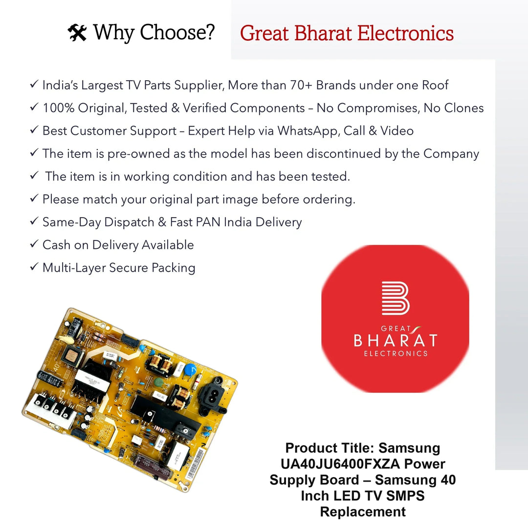 Samsung UA40JU6400FXZA Power Supply Board – Samsung 40 Inch LED TV SMPS Replacement - Great Bharat Electronics