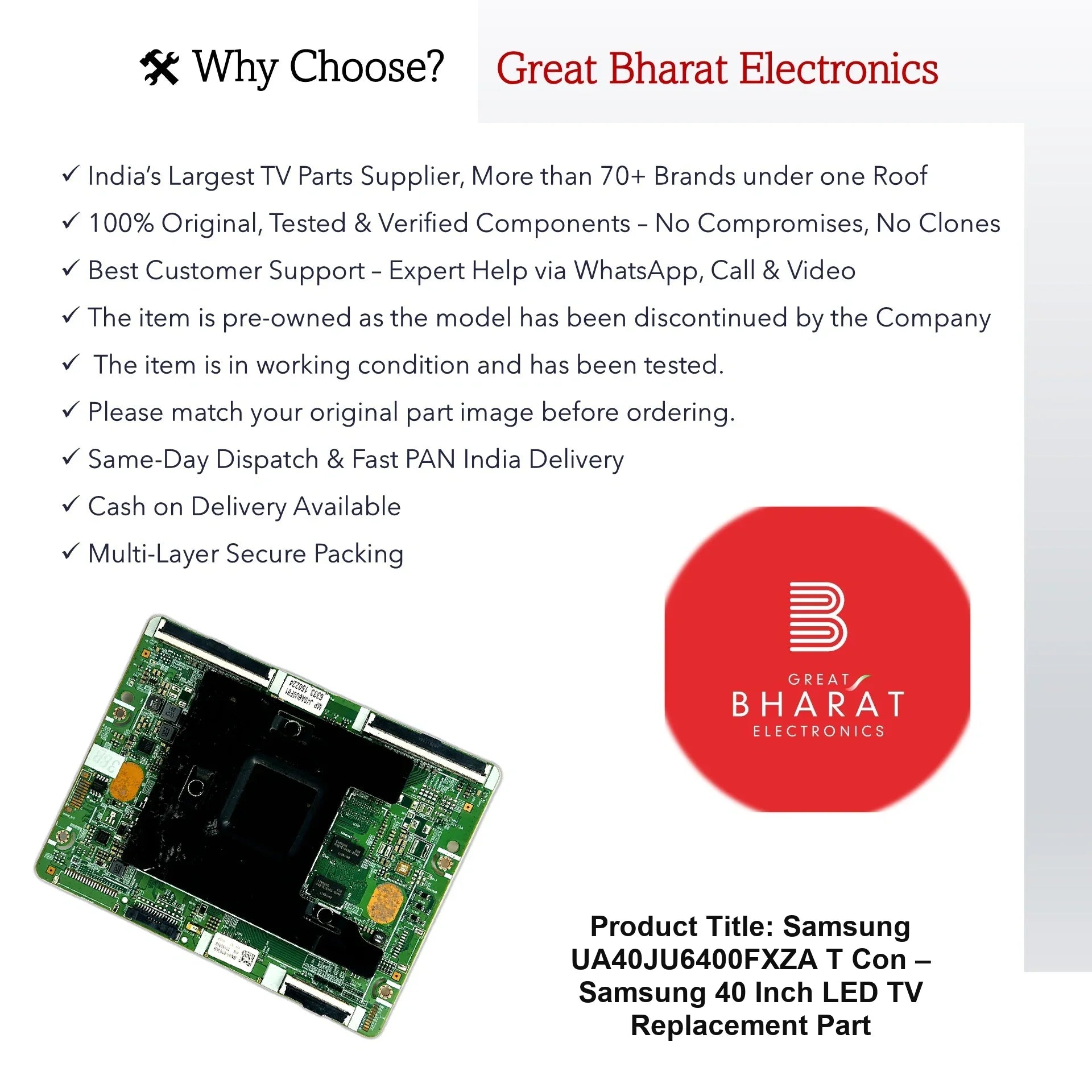 Samsung UA40JU6400FXZA T-Con Board – Samsung 40 Inch LED TV Replacement Part - Great Bharat Electronics