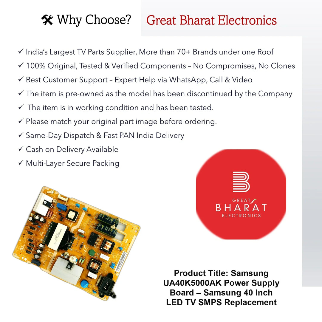 Samsung UA40K5000AK Power Supply Board – Samsung 40 Inch LED TV SMPS Replacement - Great Bharat Electronics