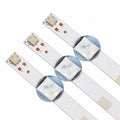 Samsung UA40K5000AR LED TV backlight strip connector, polarity marks and LED lens detail for 8-LED 3V strip