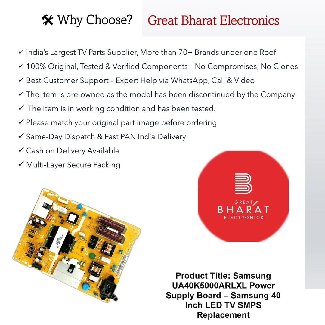 Samsung UA40K5000ARLXL Power Supply Board – Samsung 40 Inch LED TV SMPS Replacement - Great Bharat Electronics