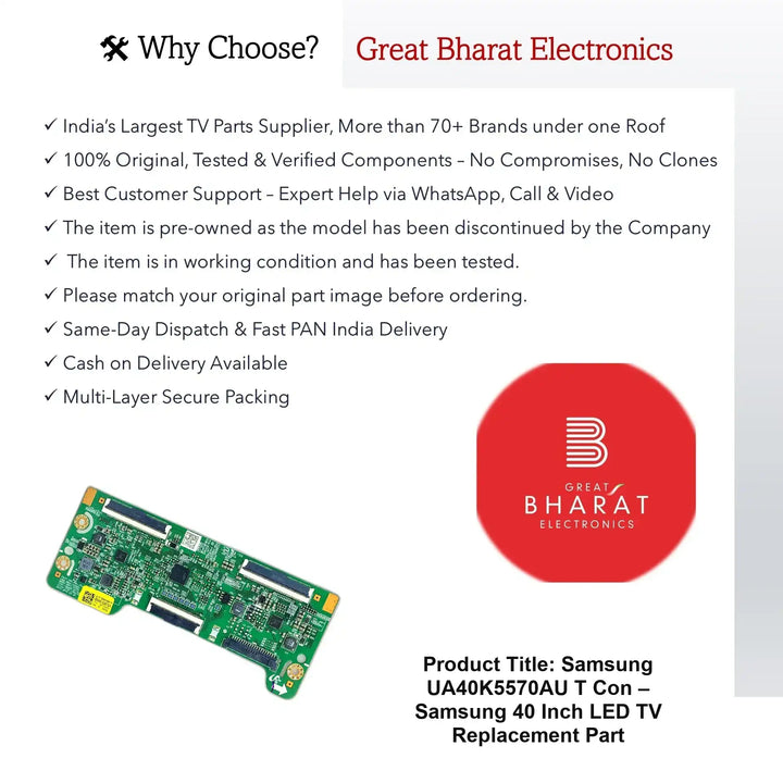 Samsung UA40K5570AU T-Con Board – Samsung 40 Inch LED TV Replacement Part - Great Bharat Electronics