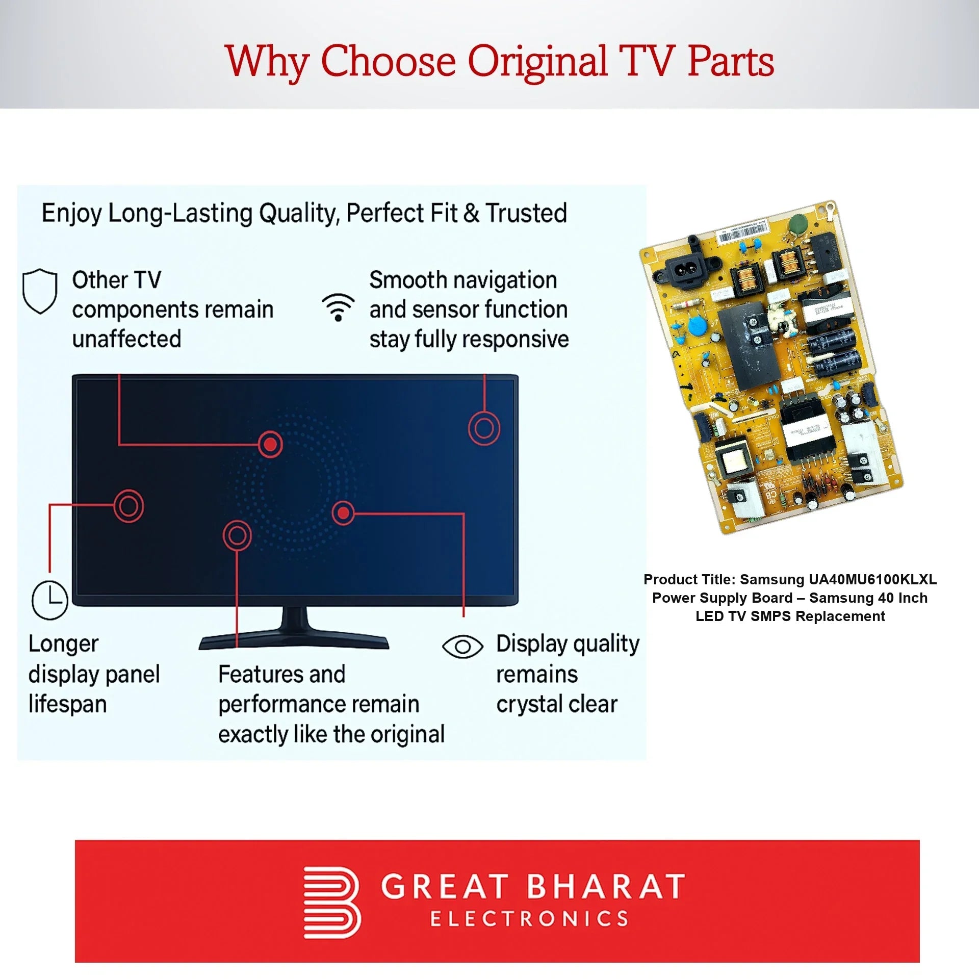 Samsung UA40MU6100KLXL Power Supply Board – Samsung 40 Inch LED TV SMPS Replacement - Great Bharat Electronics