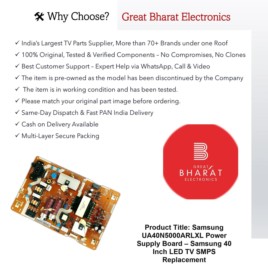 Samsung UA40N5000ARLXL Power Supply Board – Samsung 40 Inch LED TV SMPS Replacement - Great Bharat Electronics