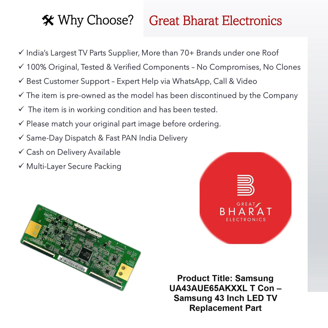 Samsung UA43AUE65AKXXL T-Con Board – Samsung 43 Inch LED TV Replacement Part - Great Bharat Electronics