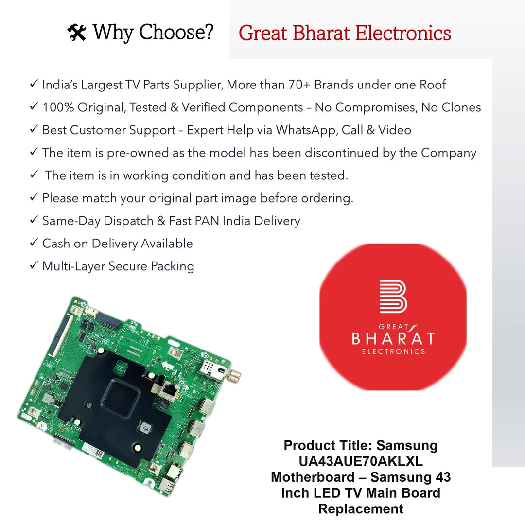 Samsung UA43AUE70AKLXL Motherboard – Samsung 43 Inch LED TV Main Board Replacement - Great Bharat Electronics