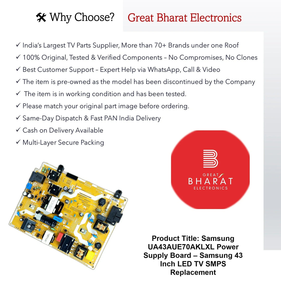 Samsung UA43AUE70AKLXL Power Supply Board – Samsung 43 Inch LED TV SMPS Replacement - Great Bharat Electronics