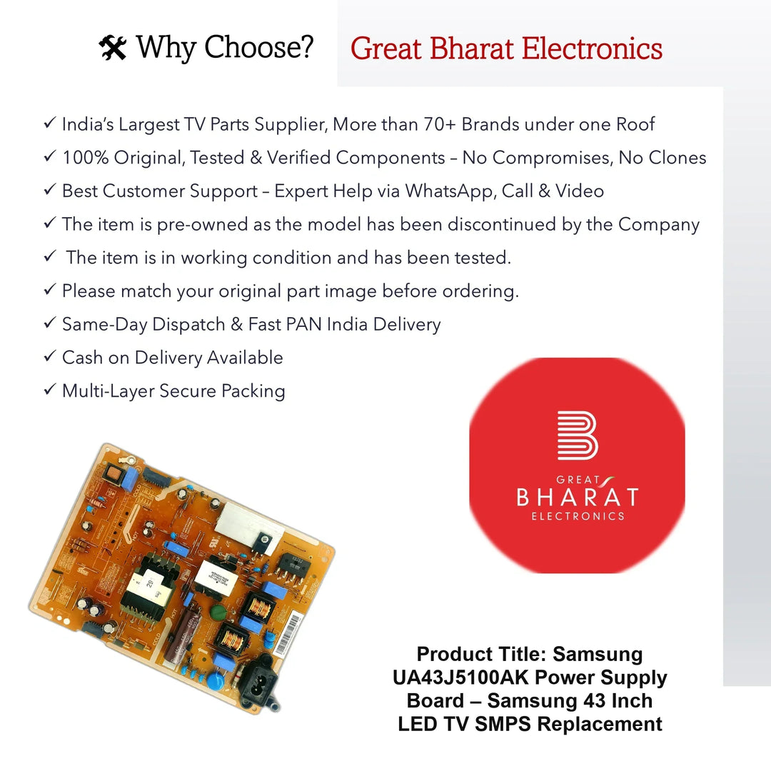 Samsung UA43J5100AK Power Supply Board – Samsung 43 Inch LED TV SMPS Replacement - Great Bharat Electronics
