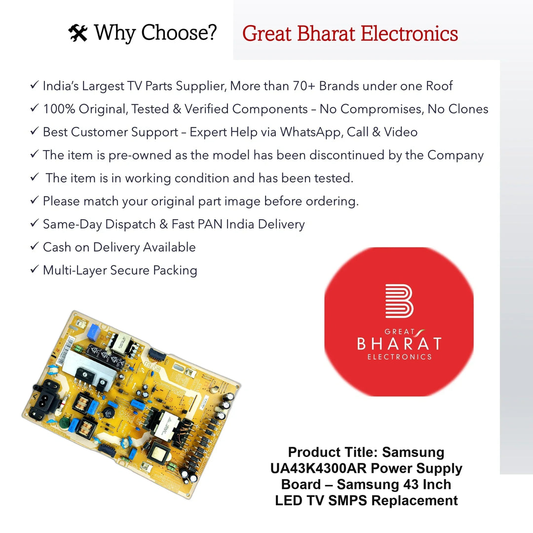 Samsung UA43K4300AR Power Supply Board – Samsung 43 Inch LED TV SMPS Replacement - Great Bharat Electronics