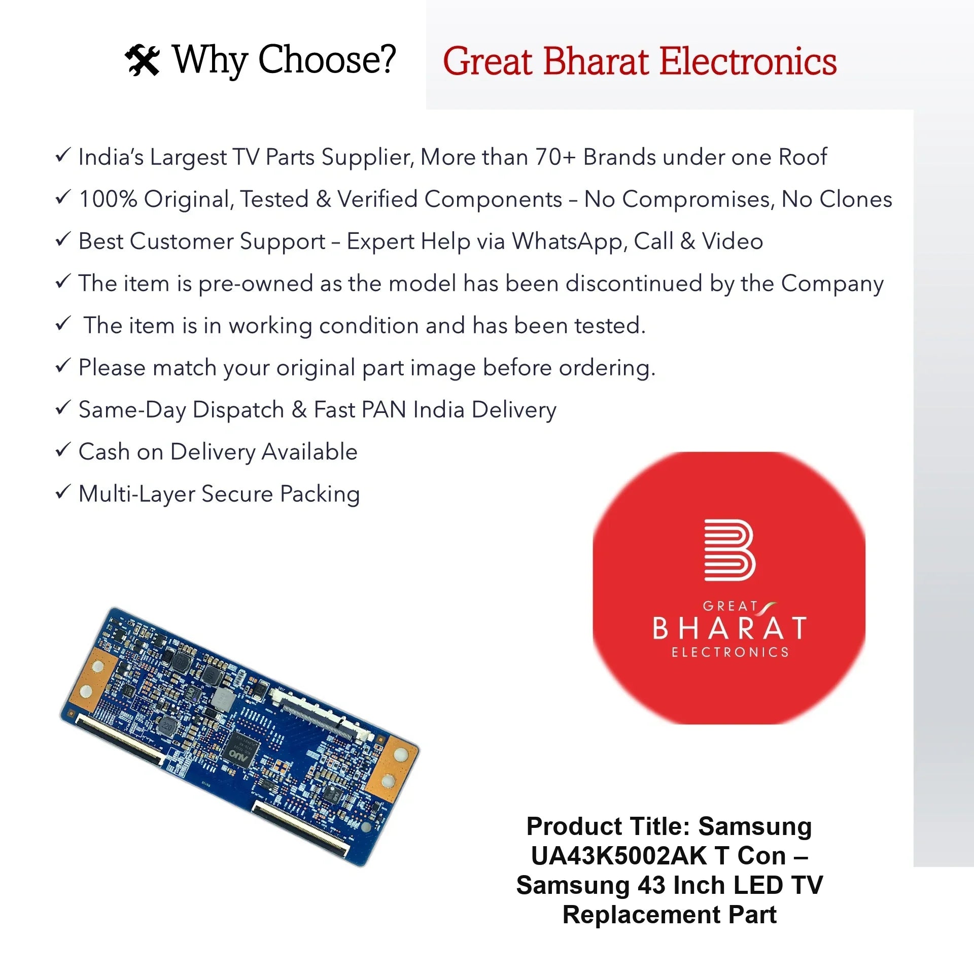 Samsung UA43K5002AK T-Con Board – Samsung 43 Inch LED TV Replacement Part - Great Bharat Electronics