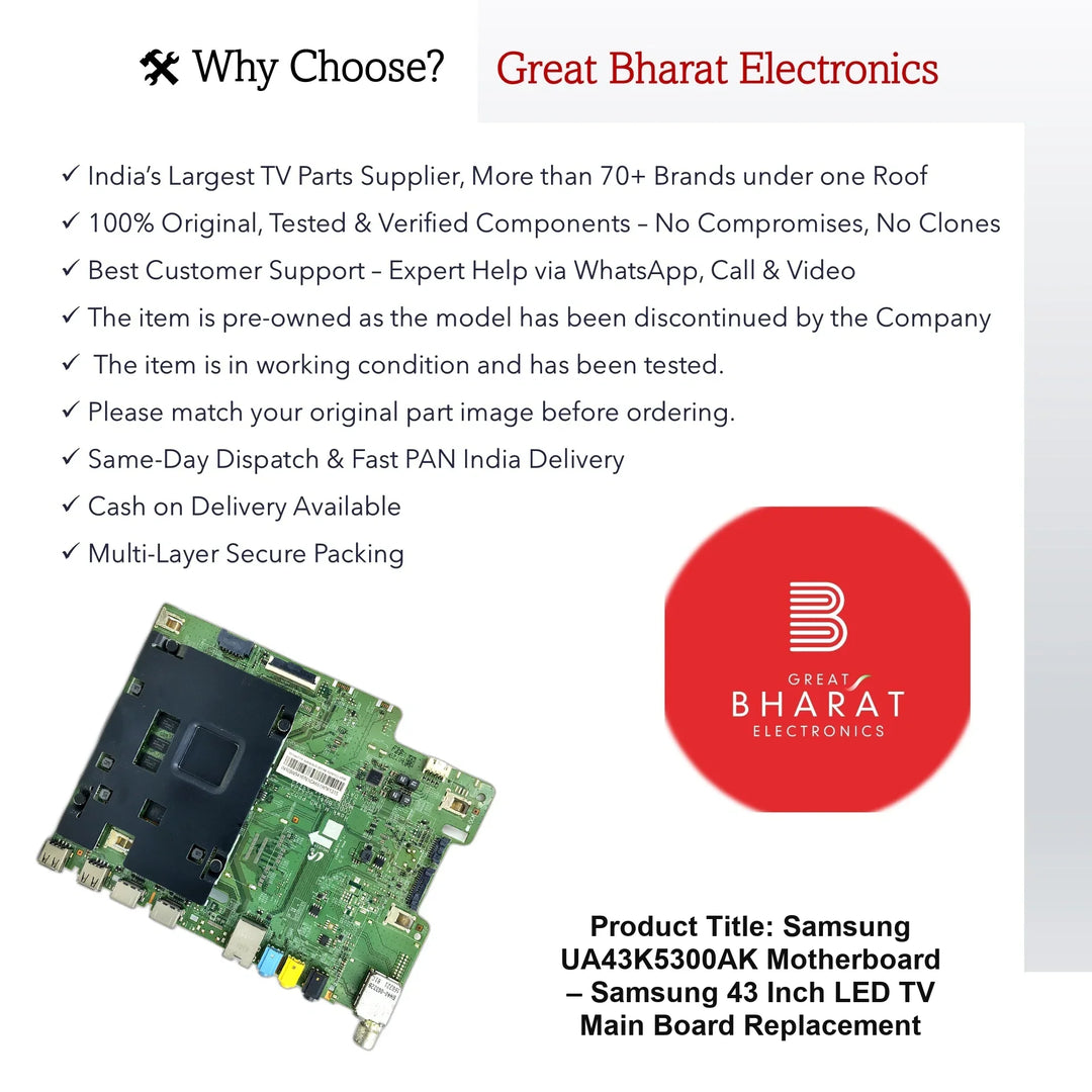 Samsung UA43K5300AK Motherboard – Samsung 43 Inch LED TV Main Board Replacement - Great Bharat Electronics