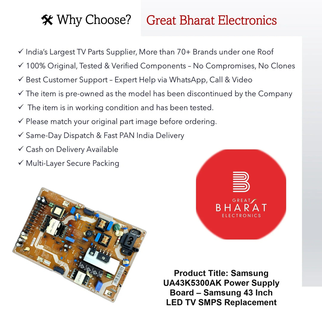 Samsung UA43K5300AK Power Supply Board – Samsung 43 Inch LED TV SMPS Replacement - Great Bharat Electronics