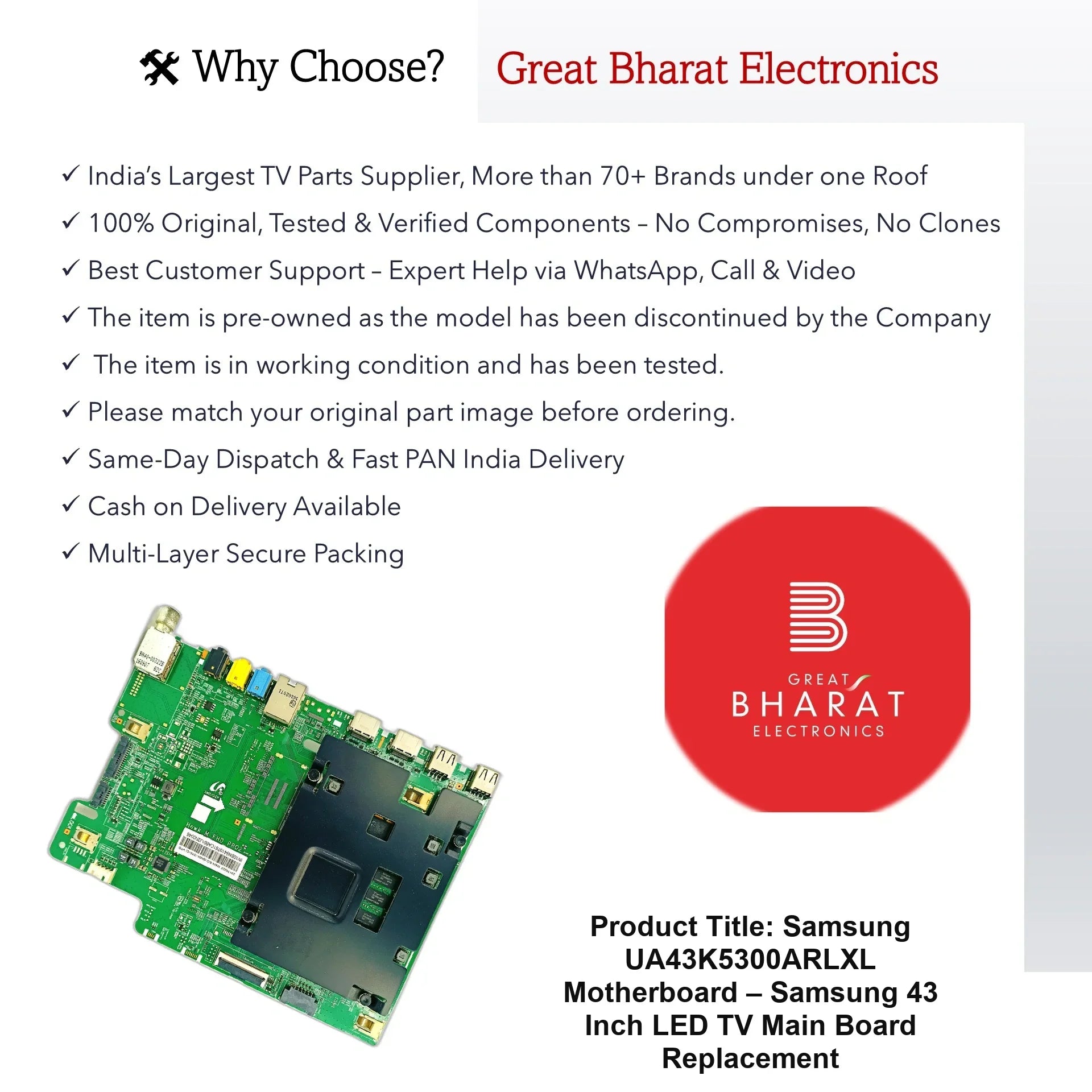 Samsung UA43K5300ARLXL Motherboard – Samsung 43 Inch LED TV Main Board Replacement - Great Bharat Electronics