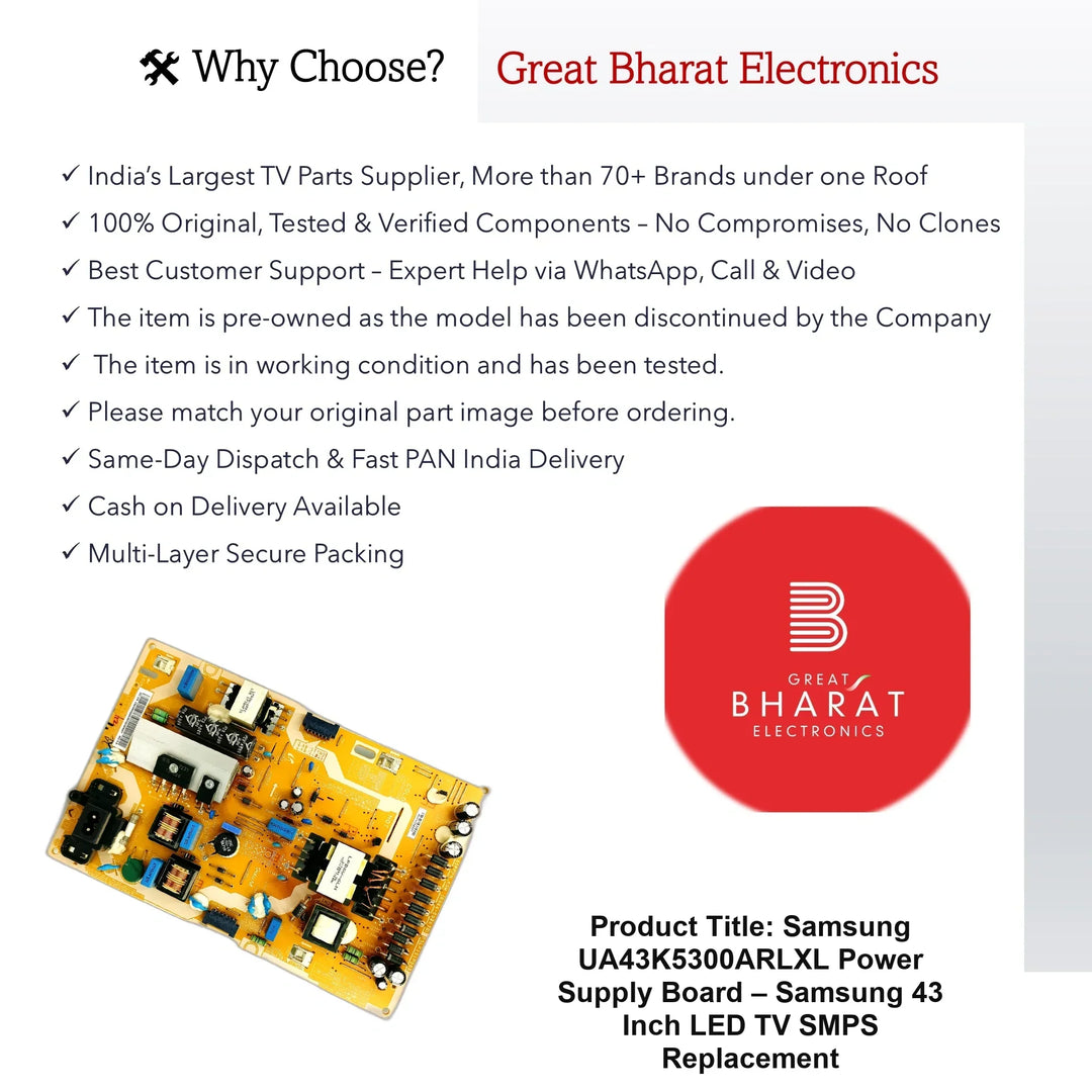 Samsung UA43K5300ARLXL Power Supply Board – Samsung 43 Inch LED TV SMPS Replacement - Great Bharat Electronics