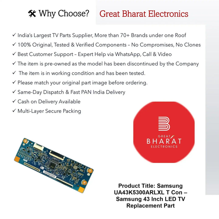 Samsung UA43K5300ARLXL T-Con Board – Samsung 43 Inch LED TV Replacement Part - Great Bharat Electronics