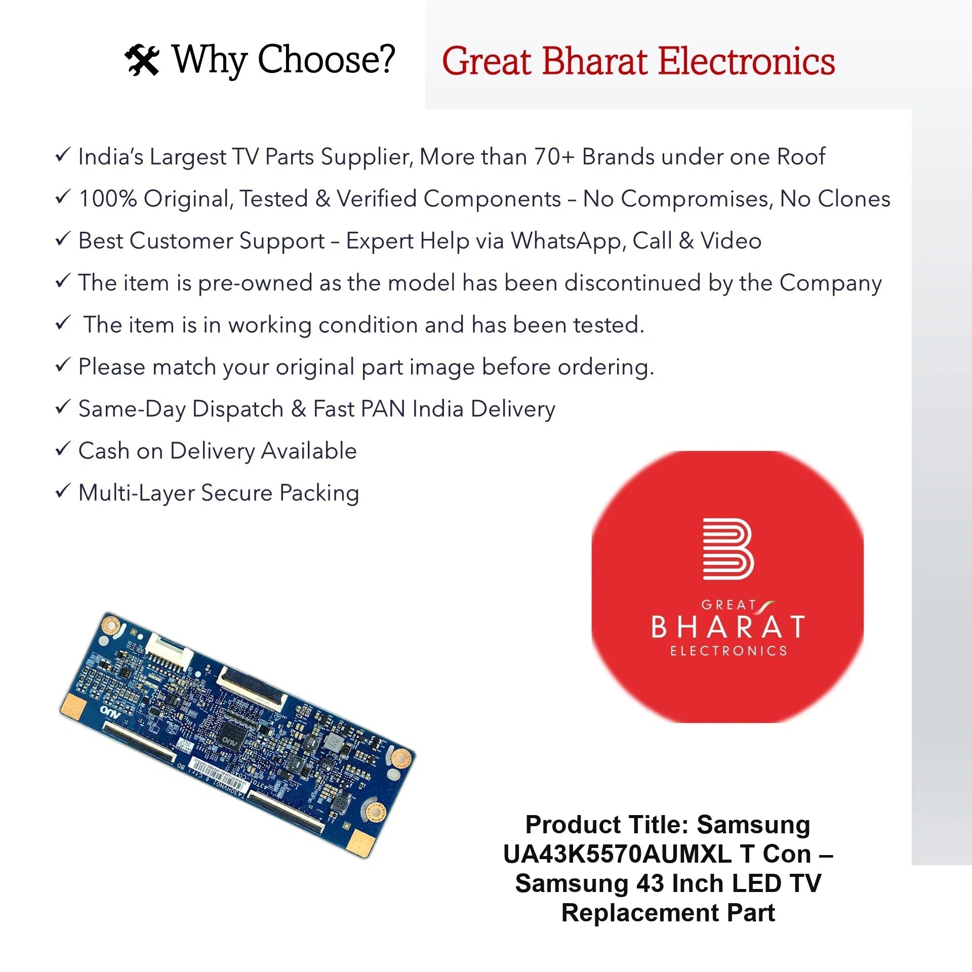 Samsung UA43K5570AUMXL T-Con Board – Samsung 43 Inch LED TV Replacement Part - Great Bharat Electronics