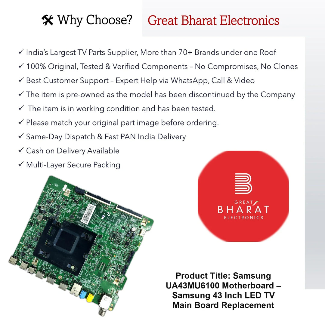 Samsung UA43MU6100 Motherboard – Samsung 43 Inch LED TV Main Board Replacement - Great Bharat Electronics