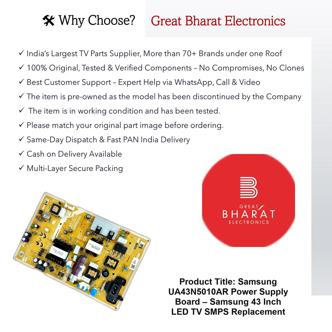 Samsung UA43N5010AR Power Supply Board – Samsung 43 Inch LED TV SMPS Replacement - Great Bharat Electronics