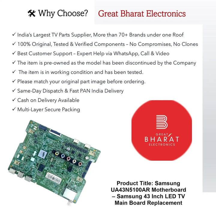Samsung UA43N5100AR Motherboard – Samsung 43 Inch LED TV Main Board Replacement - Great Bharat Electronics