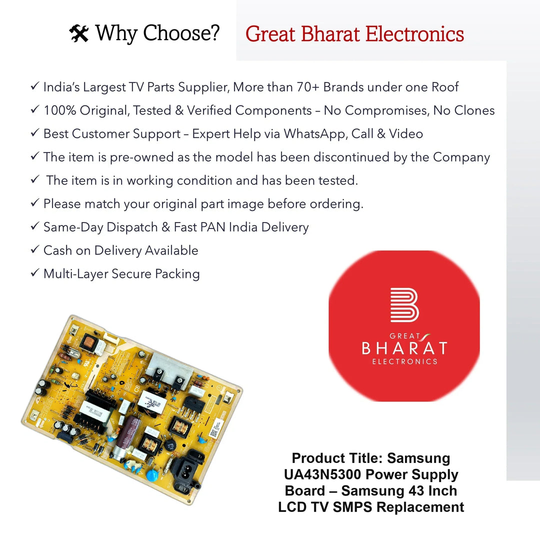 Samsung UA43N5300 Power Supply Board – Samsung 43 Inch LCD TV SMPS Replacement - Great Bharat Electronics