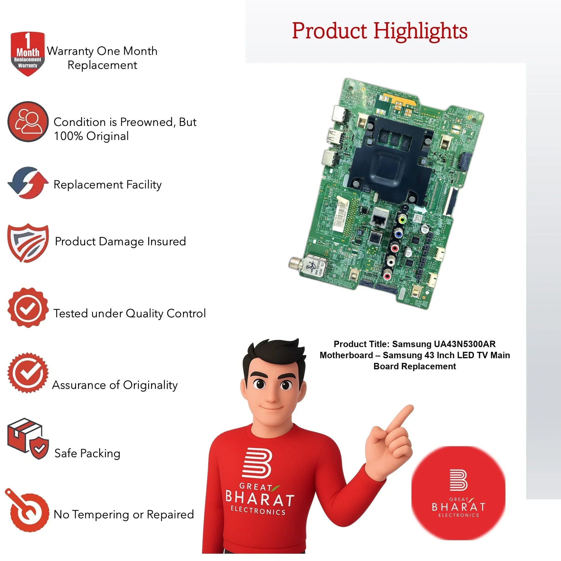 Samsung UA43N5300AR Motherboard – Samsung 43 Inch LED TV Main Board Replacement - Great Bharat Electronics