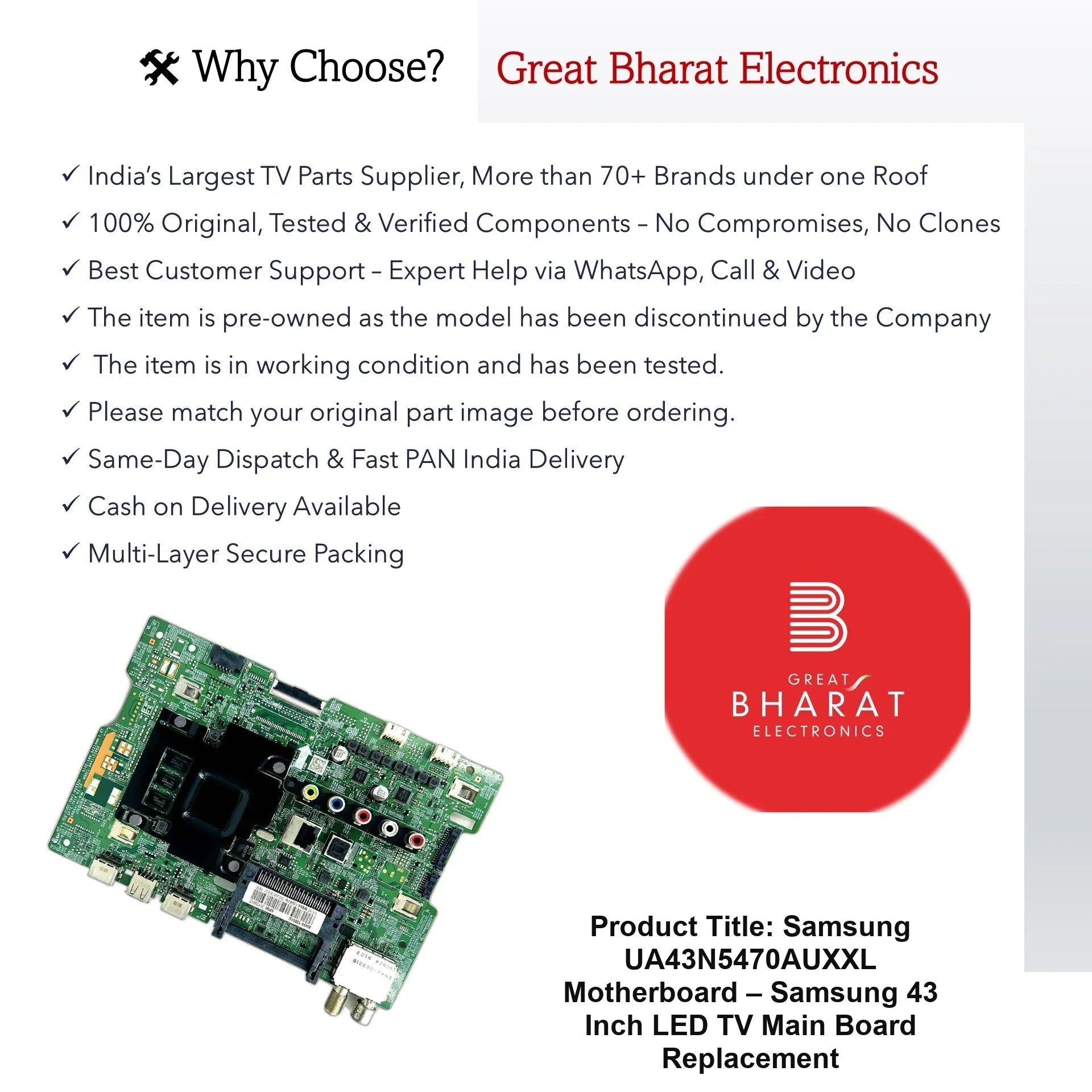 Samsung UA43N5470AUXXL Motherboard – Samsung 43 Inch LED TV Main Board Replacement - Great Bharat Electronics