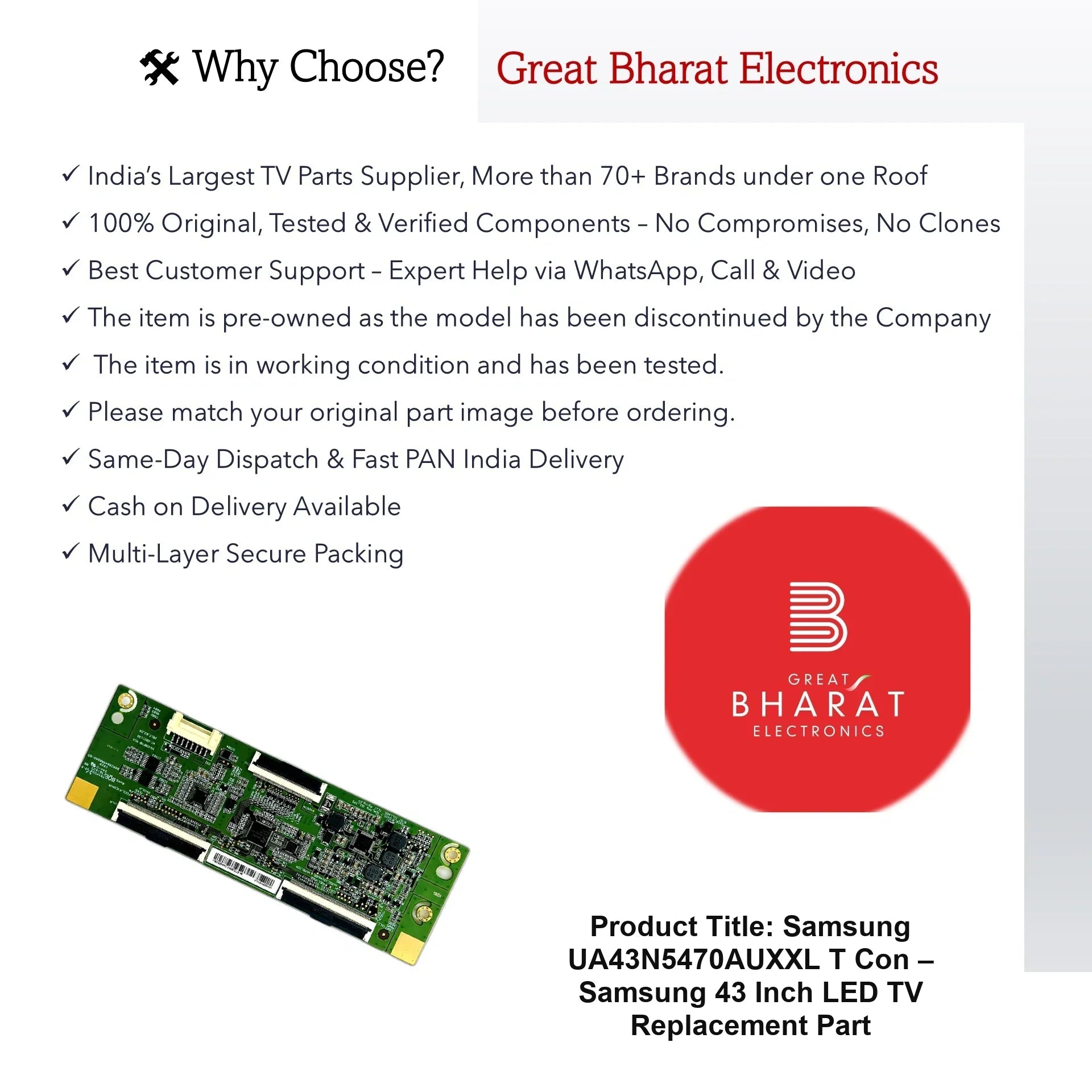 Samsung UA43N5470AUXXL T-Con Board – Samsung 43 Inch LED TV Replacement Part - Great Bharat Electronics