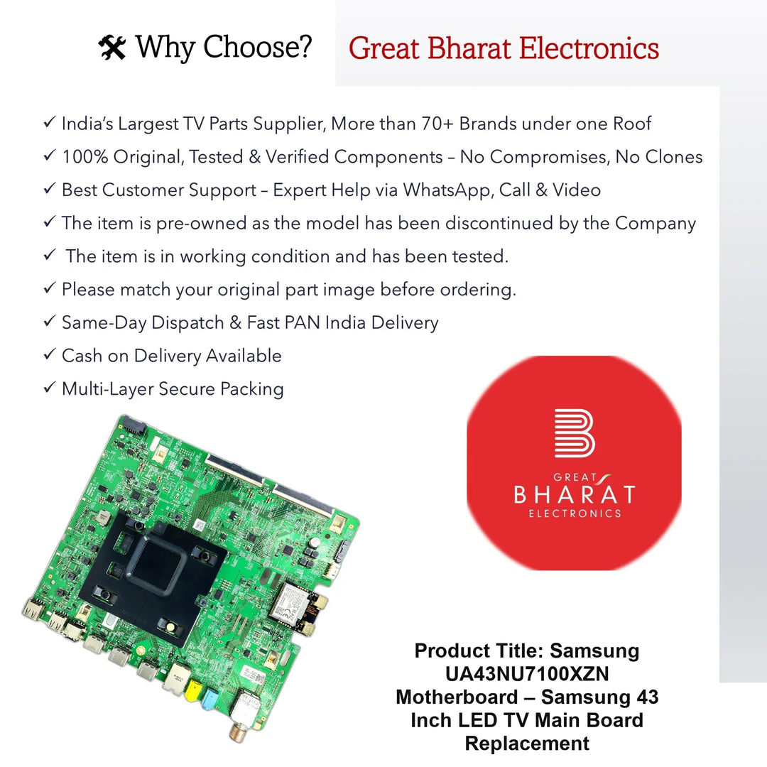Samsung UA43NU7100XZN Motherboard – Samsung 43 Inch LED TV Main Board Replacement - Great Bharat Electronics