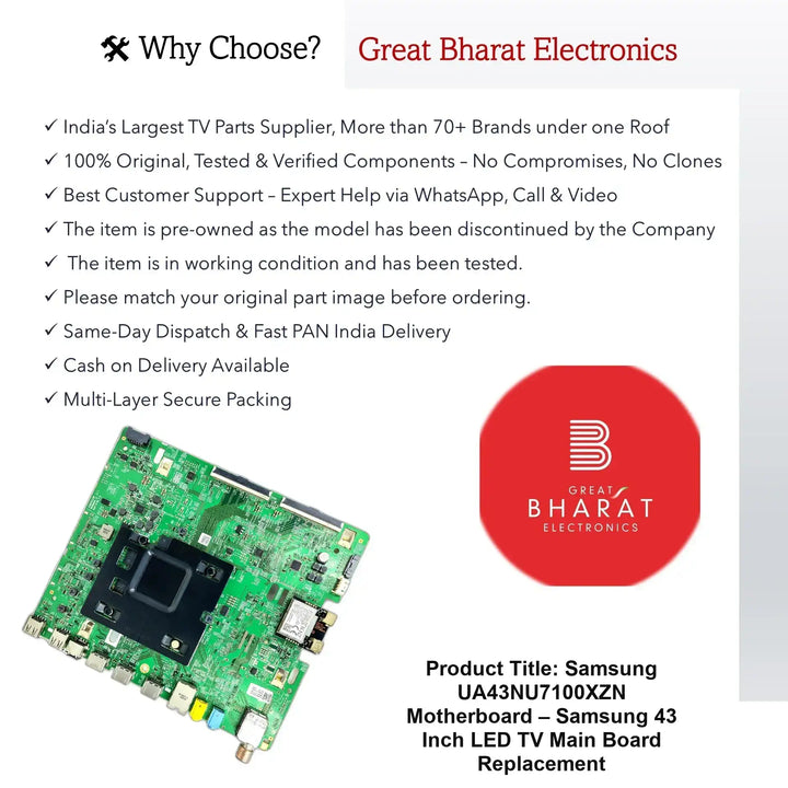 Samsung UA43NU7100XZN Motherboard – Samsung 43 Inch LED TV Main Board Replacement - Great Bharat Electronics