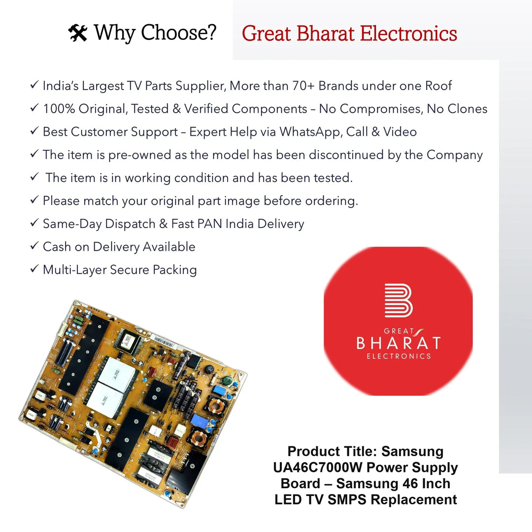 Samsung UA46C7000W Power Supply Board – Samsung 46 Inch LED TV SMPS Replacement - Great Bharat Electronics