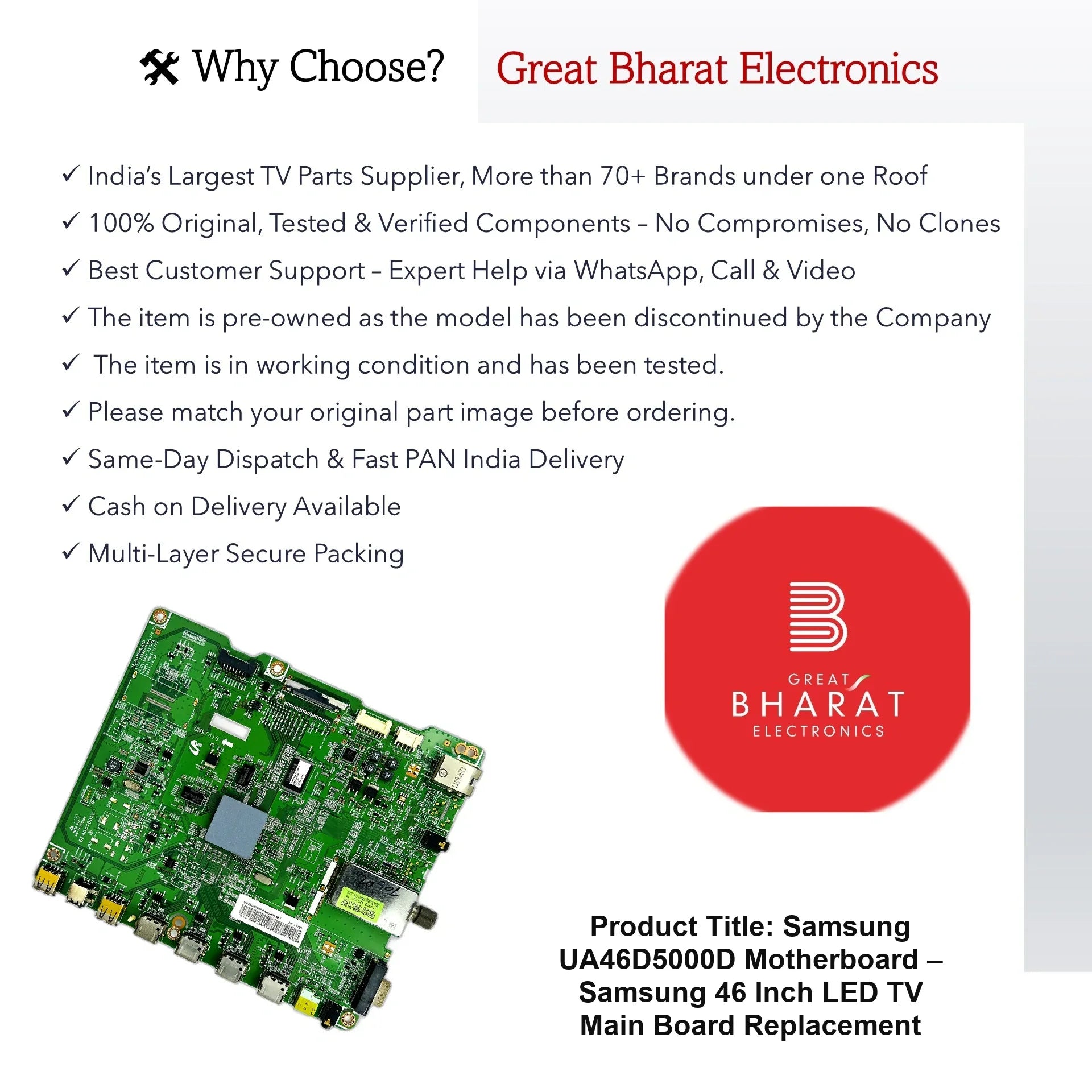 Samsung UA46D5000D Motherboard – Samsung 46 Inch LED TV Main Board Replacement - Great Bharat Electronics