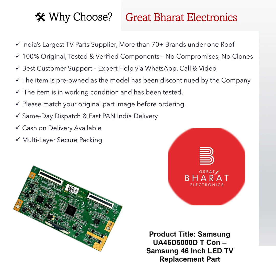Samsung UA46D5000D T-Con Board – Samsung 46 Inch LED TV Replacement Part - Great Bharat Electronics