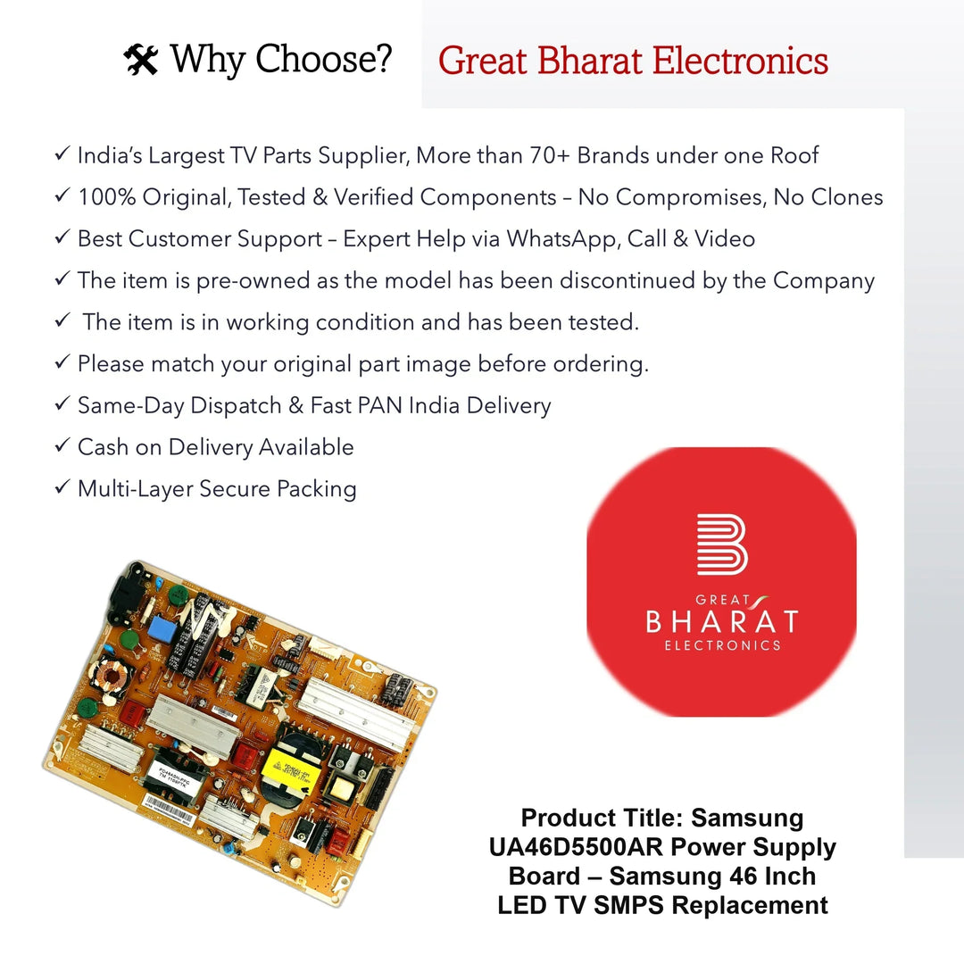 Samsung UA46D5500AR Power Supply Board – Samsung 46 Inch LED TV SMPS Replacement - Great Bharat Electronics