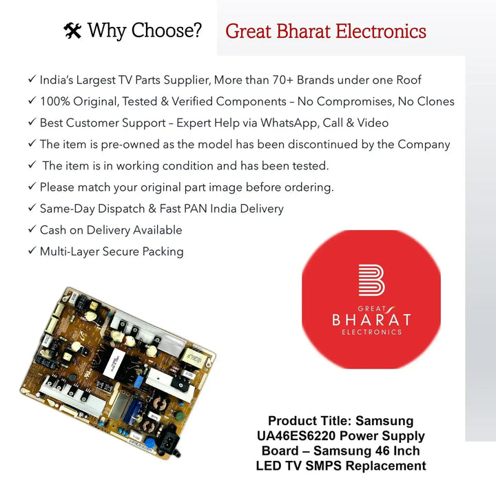 Samsung UA46ES6220 Power Supply Board – Samsung 46 Inch LED TV SMPS Replacement - Great Bharat Electronics