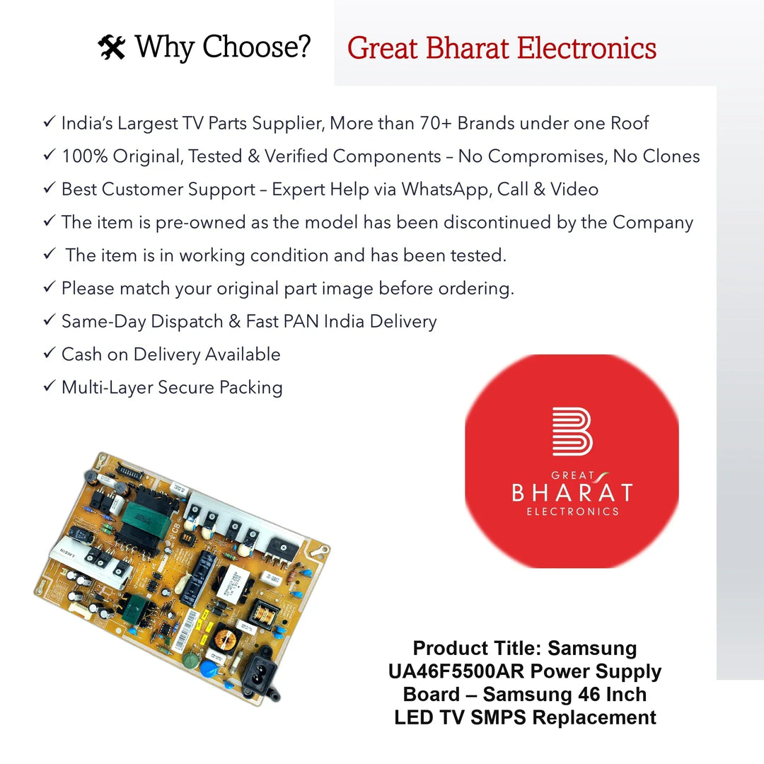 Samsung UA46F5500AR Power Supply Board – Samsung 46 Inch LED TV SMPS Replacement - Great Bharat Electronics