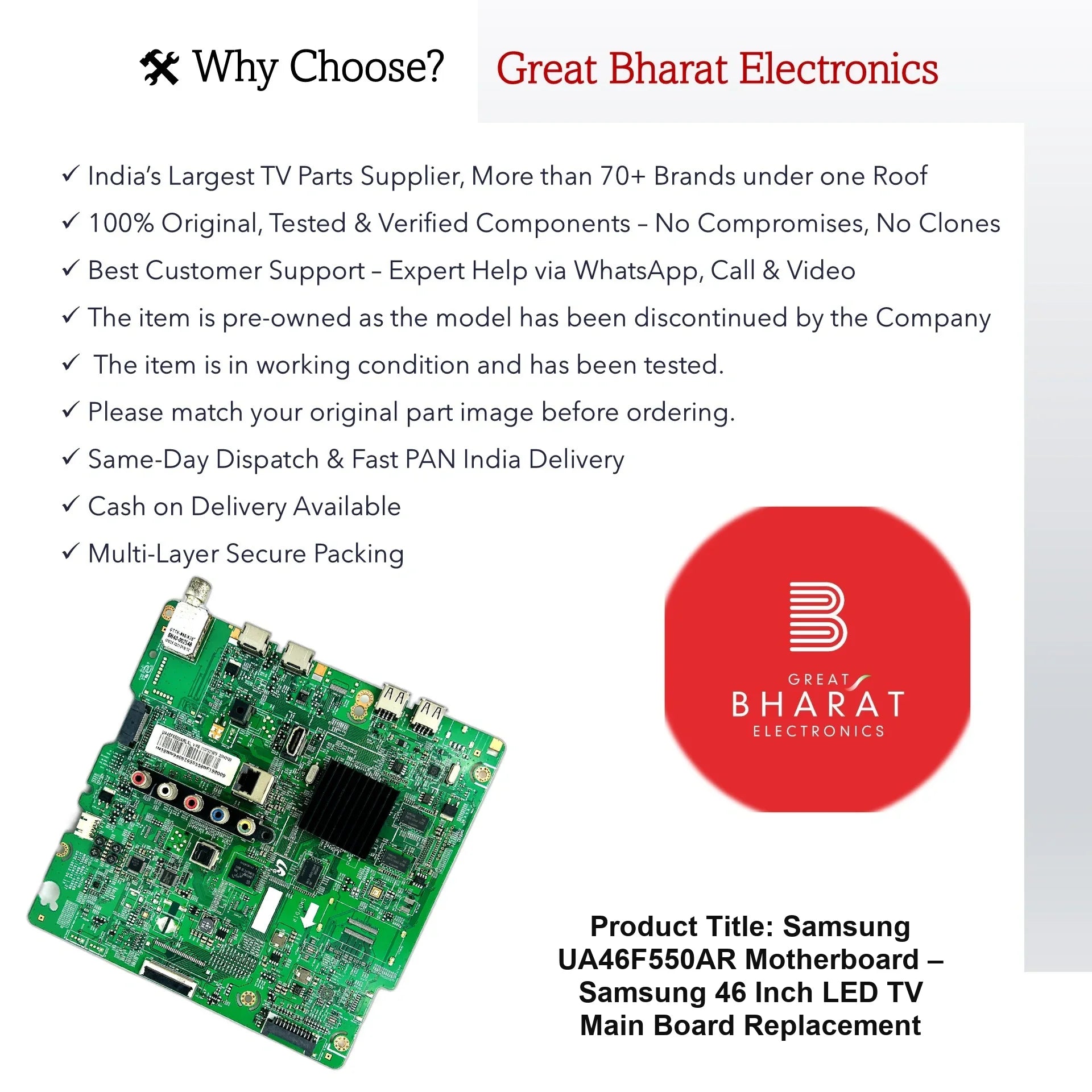 Samsung UA46F550AR Motherboard – Samsung 46 Inch LED TV Main Board Replacement - Great Bharat Electronics