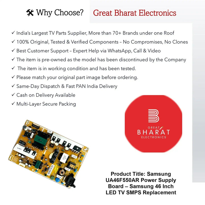 Samsung UA46F550AR Power Supply Board – Samsung 46 Inch LED TV SMPS Replacement - Great Bharat Electronics