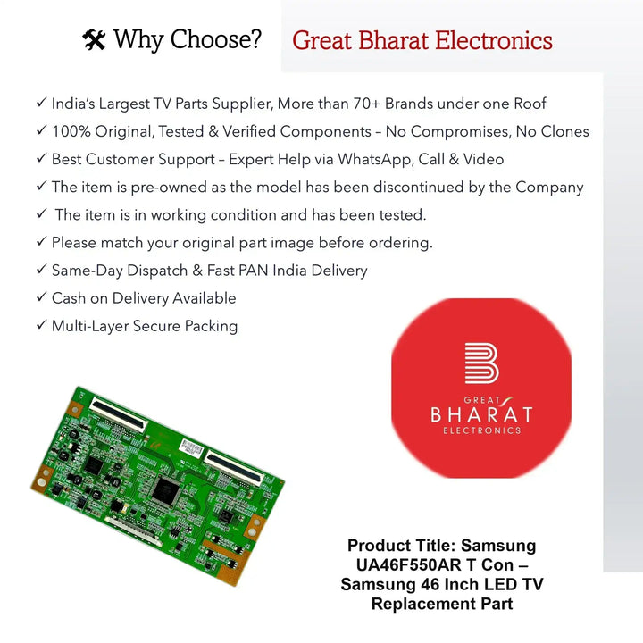 Samsung UA46F550AR T-Con Board – Samsung 46 Inch LED TV Replacement Part - Great Bharat Electronics