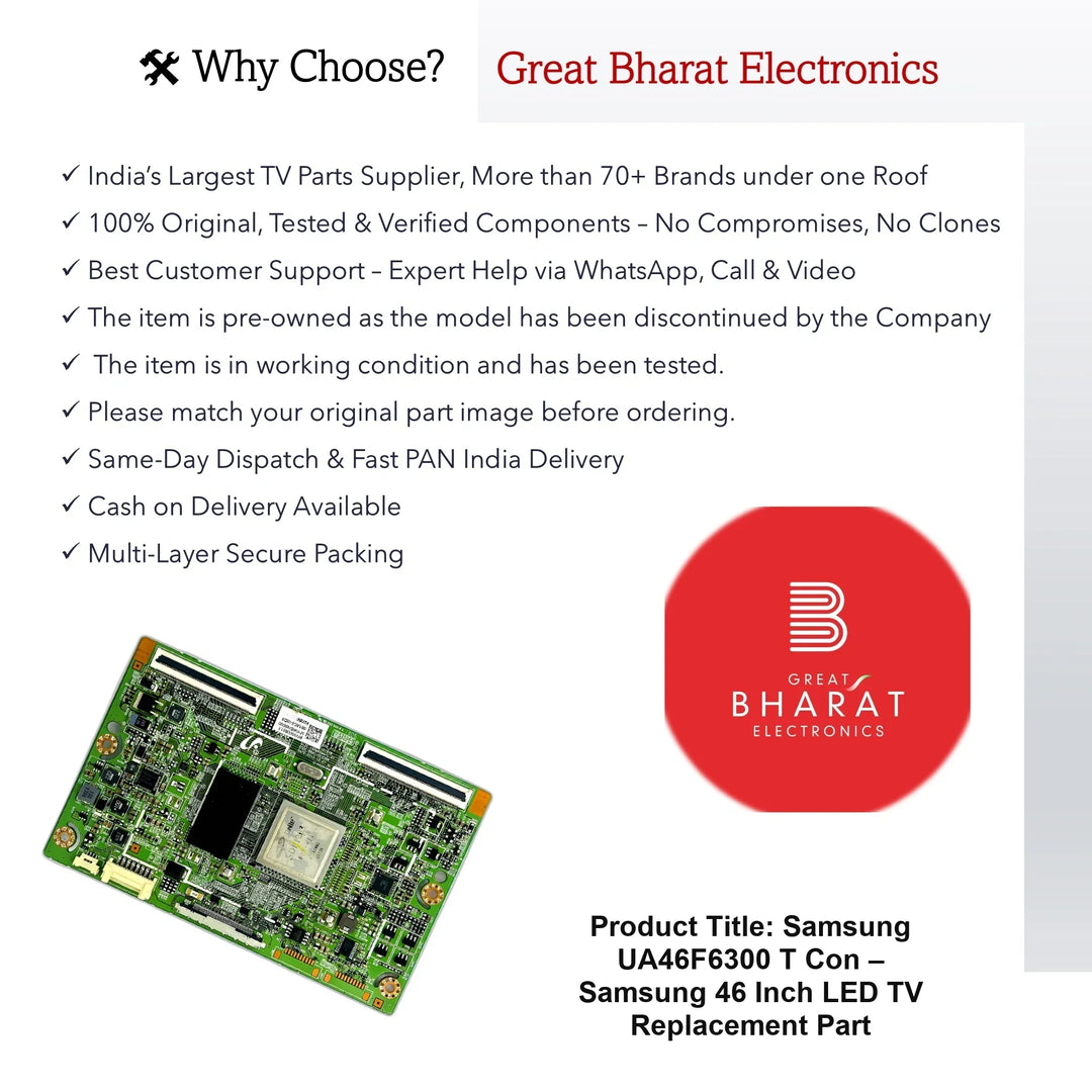 Samsung UA46F6300 T-Con Board – Samsung 46 Inch LED TV Replacement Part - Great Bharat Electronics