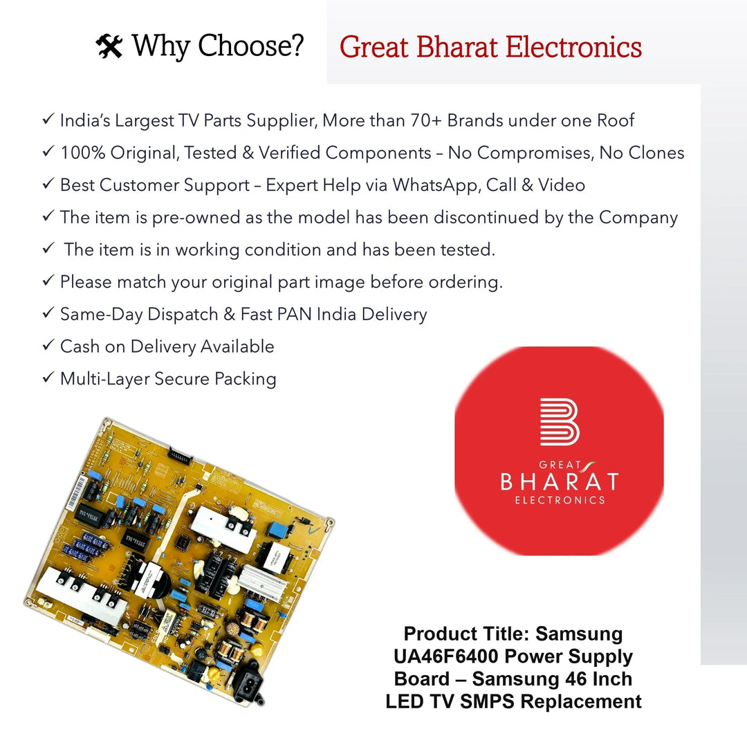 Samsung UA46F6400 Power Supply Board – Samsung 46 Inch LED TV SMPS Replacement - Great Bharat Electronics