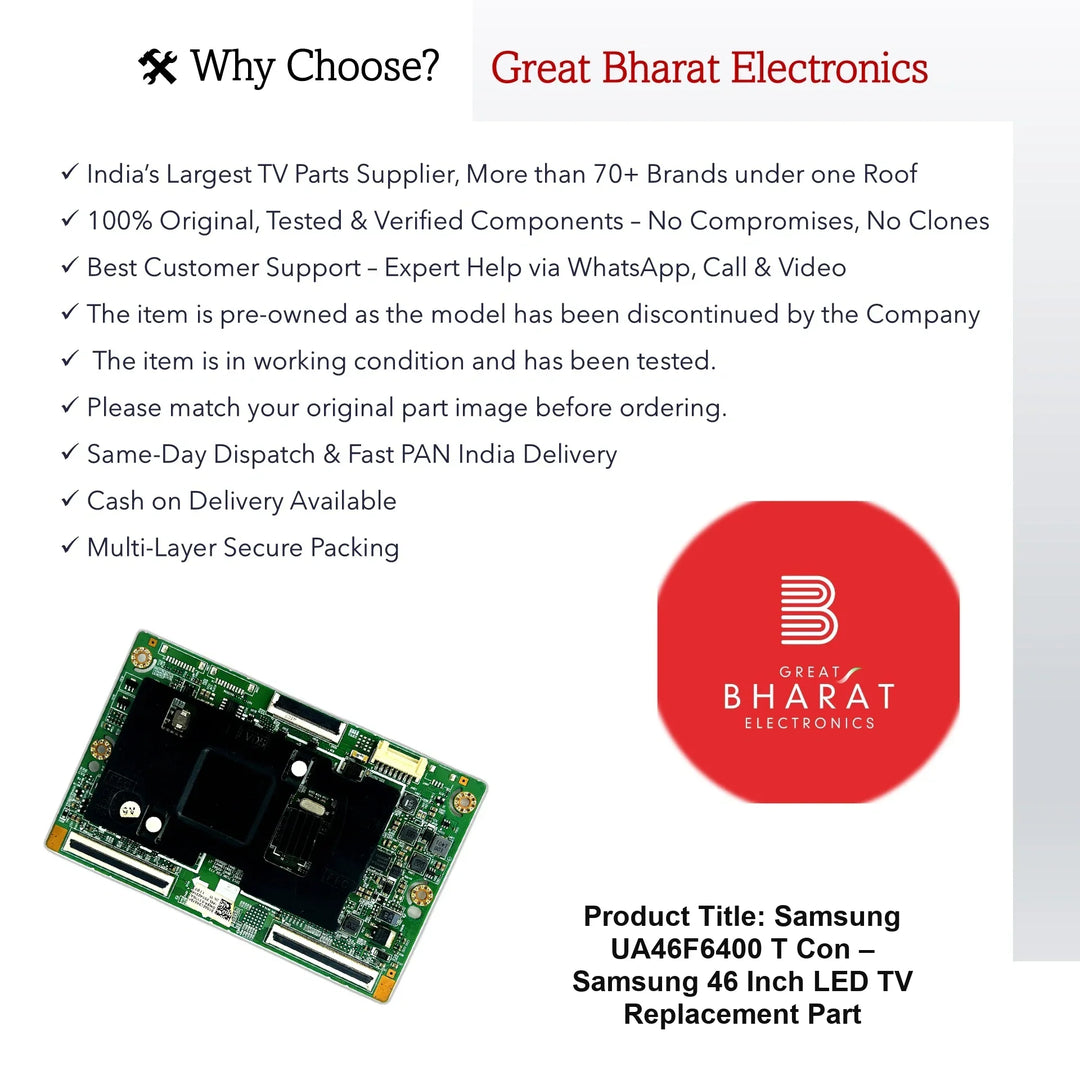 Samsung UA46F6400 T-Con Board – Samsung 46 Inch LED TV Replacement Part - Great Bharat Electronics